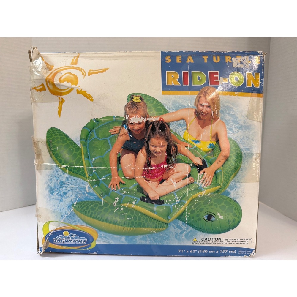 New Vintage 2002 71x62 The Wet Set Inflatable Sea Turtle Ride-On Pool‎ Float